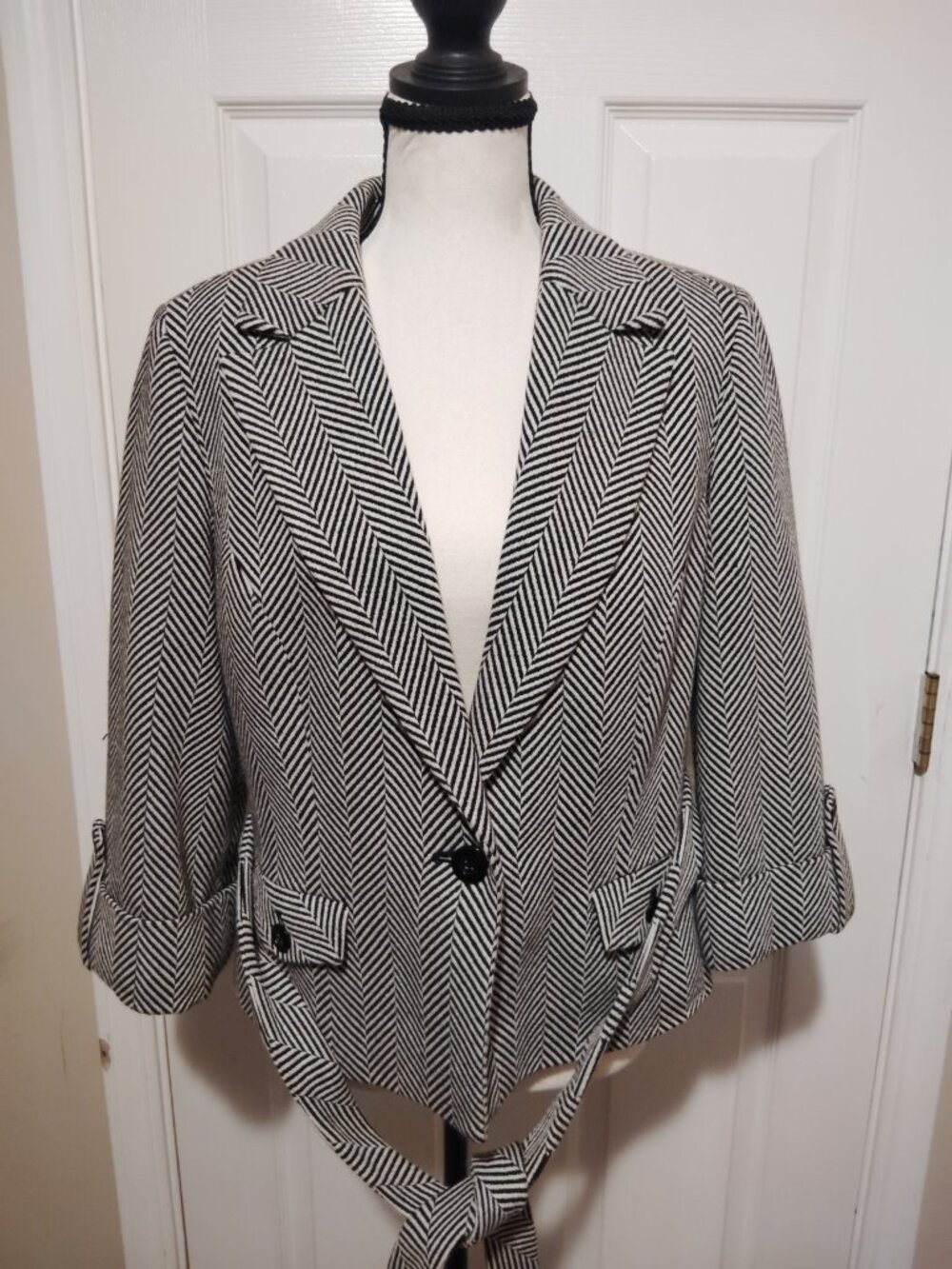 Ann taylor LOFT petites Women's Herringbone Blazer Size 12P career office - Picture 2 of 5